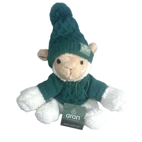Aran Woollen Mills White Wool Sheep Ireland NWT Stuffed Animal Knit Hat Sweater - Picture 1 of 11